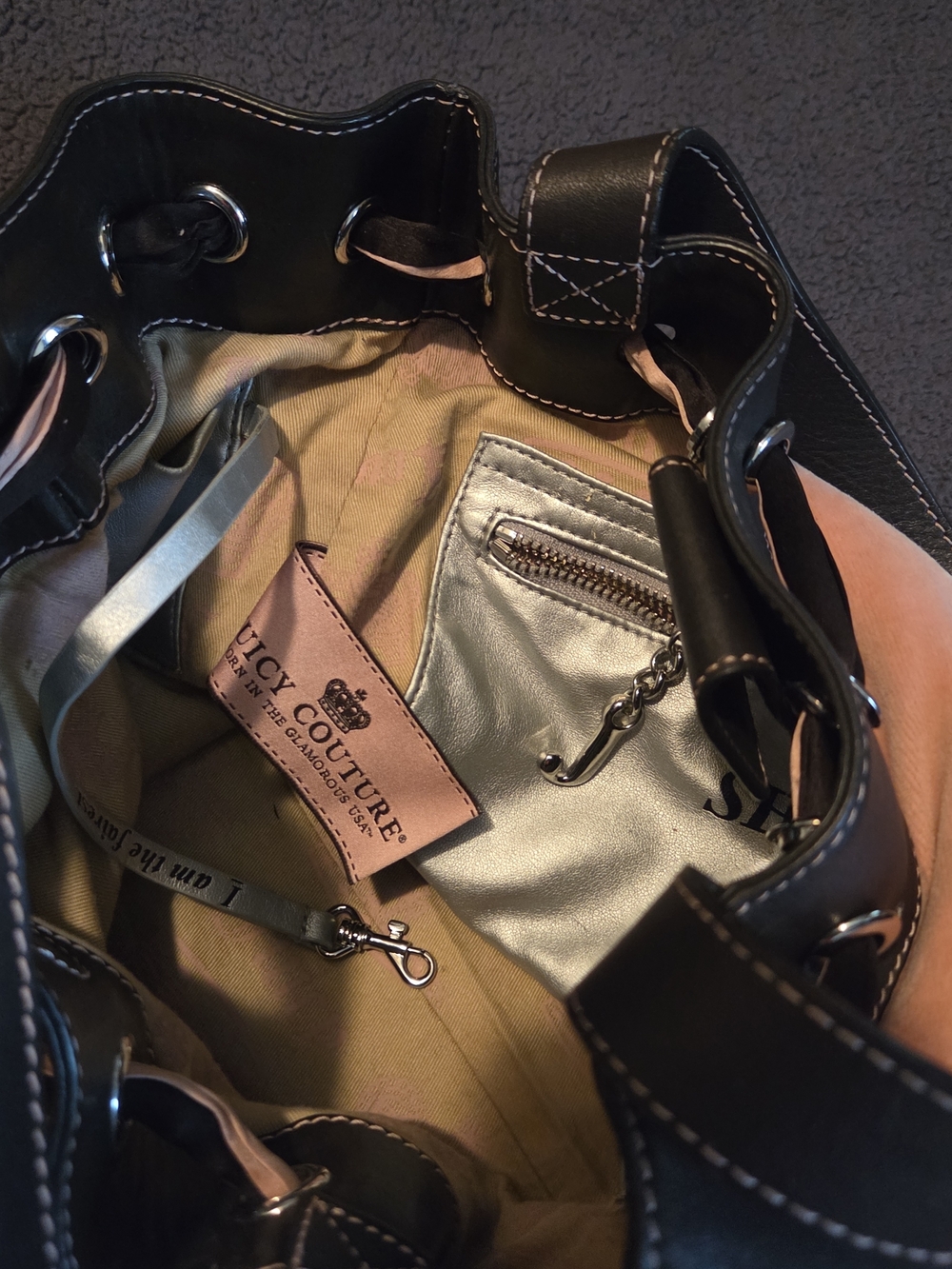Juicy Couture Pink Suede Tote Bag with Brown Leather Trim - Picture 10 of 12